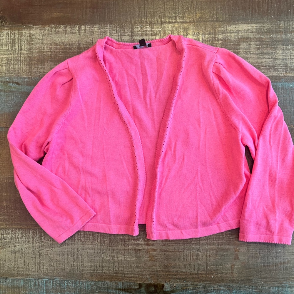 talbots coral shrug pointelle edge M worn once
